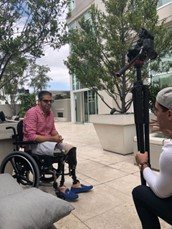 Gabey Abikzer during rehabilitation after losing both legs