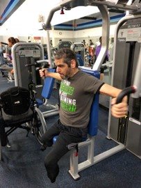 Gabey Abikzer during rehabilitation after losing both legs